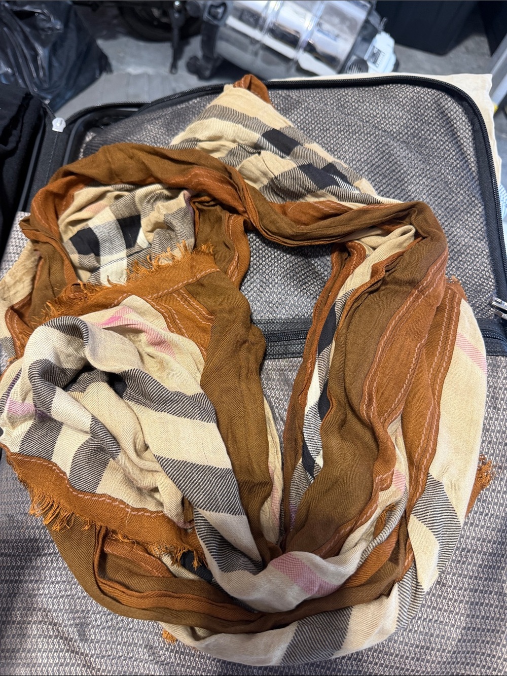 Burberry Brown Tan Cream Plaid Lightweight Scarf
